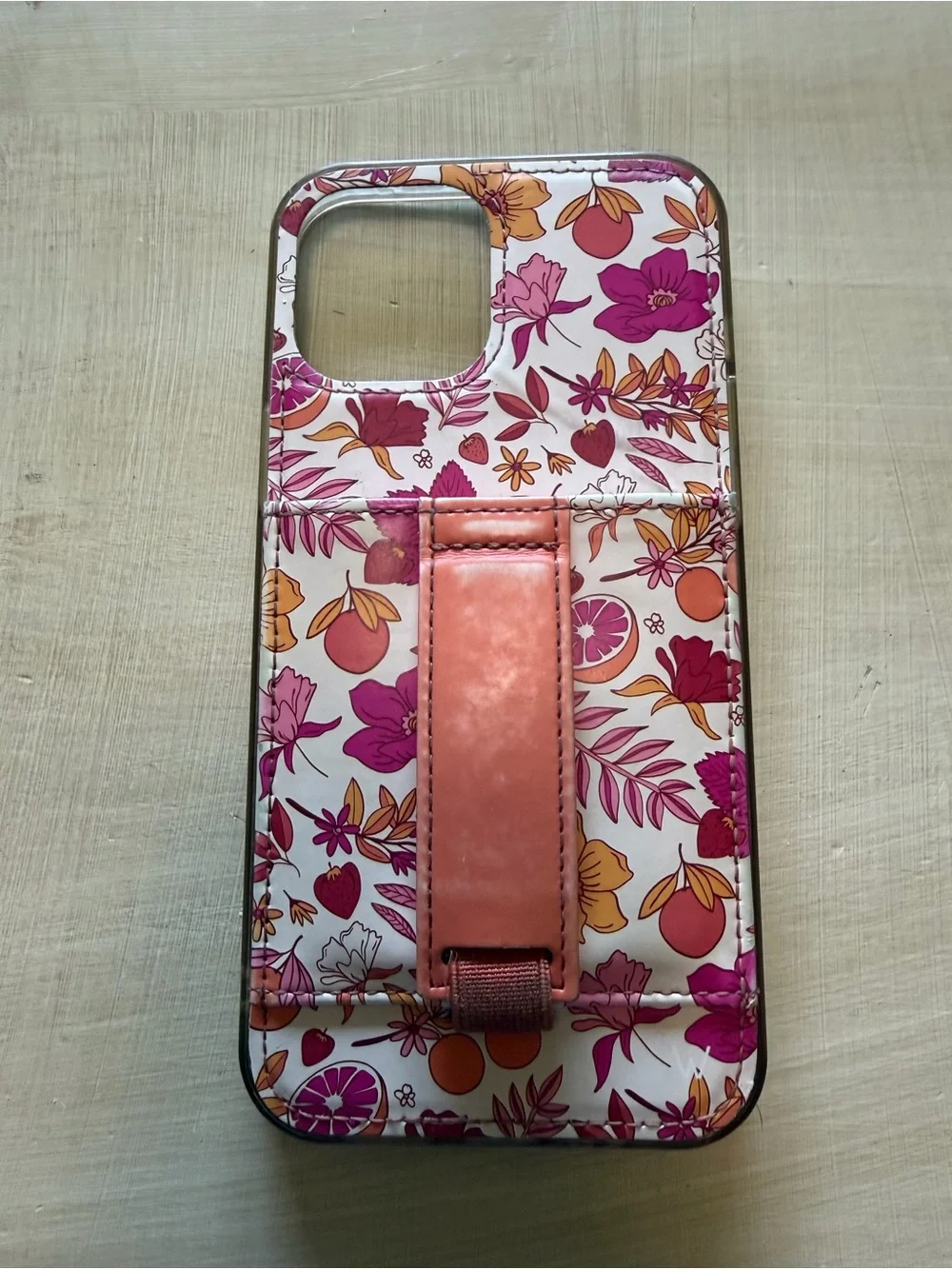Floral Pink Hand Strap Phone Case with Card Pocket